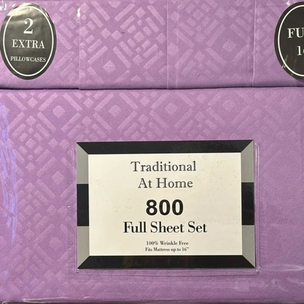 Traditional At Home 6pc Full Sheet Set purple Magenta Diamond embossed